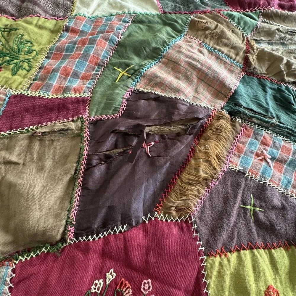 Antique‎ 1890s Tattered Crazy Quilt Hand Pieced Embroidered 60